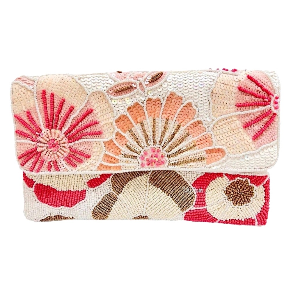 Beaded Floral Crossbody Clutch Bag, Sequins Clutch, Prom Formal Bridal Bag - Picture 2 of 3